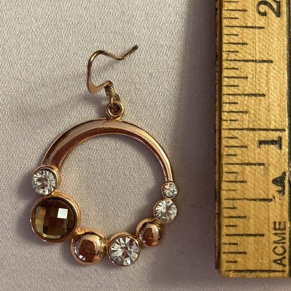 NWOT - Rose Goldtone White & Smokey Crystal French Hook Drop Pierced Earrings - Picture 6 of 8